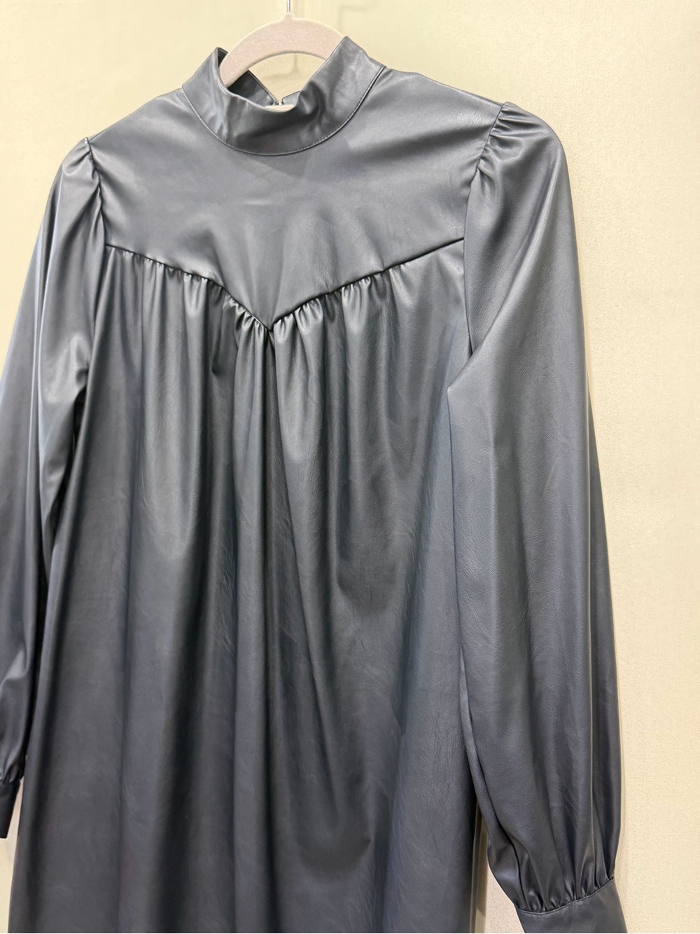 Who What Wear Black Faux Leather Mock-Neck Long-Sleeve Dress - Picture 9 of 16